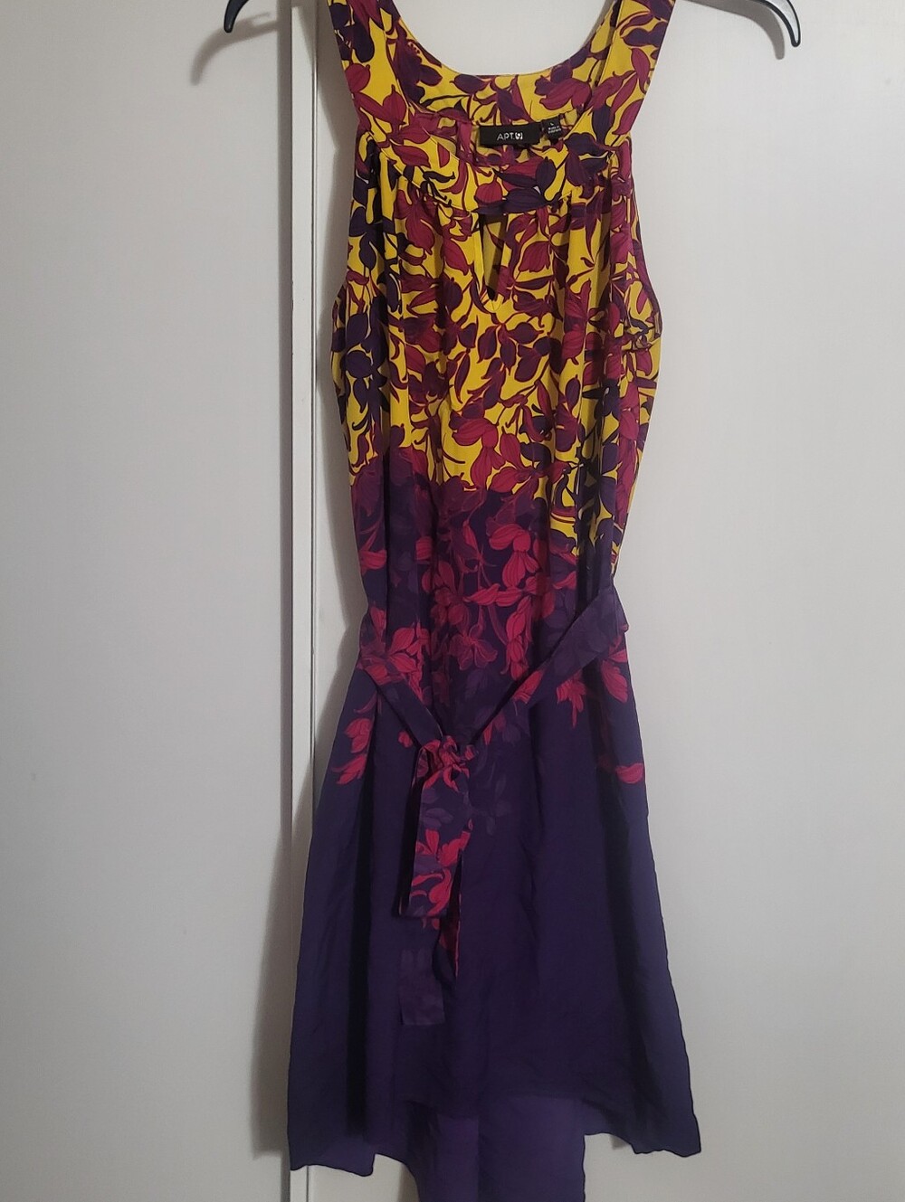 Apt. 9 Yellow, Purple & Pink Floral Tie-Waist Dress